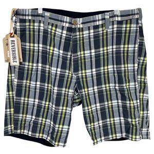 Olde School Brand Reversible Plaid Shorts Navy Mens‎ Size 38 Madras Cotton NWT